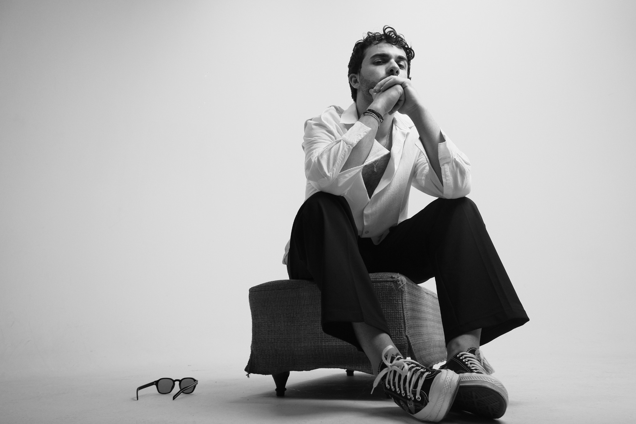 Berat Mert Demir, black-and-white studio portrait
